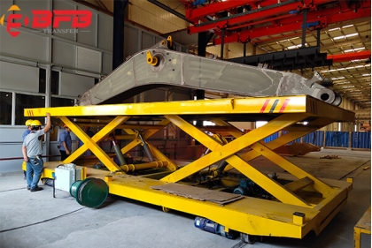 10T Electric Rail Transfer Car With Lifting Table For Crane Parts Handling Cable Drum Powered