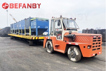 50T Trackless Flat Bed Transfer Trailer For Coal And Steel Plate